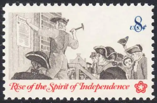 USA Michel 1094 / Scott 1477 postfrisch EINZELMARKE (a2) - 200 Jahre Unabhängigkeit der Vereinigten Staaten von Amerika (1976): Nachrichtenwesen zur Kolonialzeit; Anschlagen eines Flugblattes