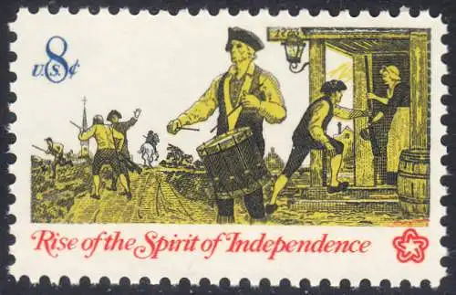 USA Michel 1121 / Scott 1479 postfrisch EINZELMARKE (a1) - 200 Jahre Unabhängigkeit der Vereinigten Staaten von Amerika (1976): Nachrichtenwesen zur Kolonialzeit; Trommler