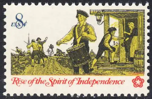 USA Michel 1121 / Scott 1479 postfrisch EINZELMARKE (a2) - 200 Jahre Unabhängigkeit der Vereinigten Staaten von Amerika (1976): Nachrichtenwesen zur Kolonialzeit; Trommler