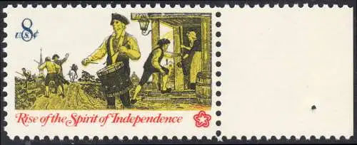 USA Michel 1121 / Scott 1479 postfrisch EINZELMARKE RAND rechts (a1) - 200 Jahre Unabhängigkeit der Vereinigten Staaten von Amerika (1976): Nachrichtenwesen zur Kolonialzeit; Trommler