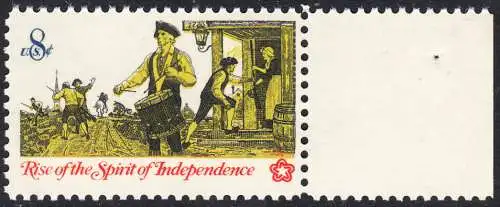 USA Michel 1121 / Scott 1479 postfrisch EINZELMARKE RAND rechts (a2) - 200 Jahre Unabhängigkeit der Vereinigten Staaten von Amerika (1976): Nachrichtenwesen zur Kolonialzeit; Trommler