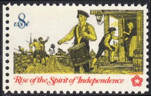 USA Michel 1121 / Scott 1479 postfrisch EINZELMARKE RAND links - 200 Jahre Unabhängigkeit der Vereinigten Staaten von Amerika (1976): Nachrichtenwesen zur Kolonialzeit; Trommler