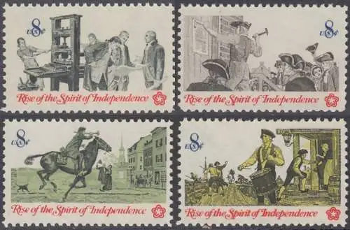 USA Michel 1092,1094,1107,1121 / Scott 1476-1479 postfrisch SATZ 4 EINZELMARKEN - 200 Jahre Unabhängigkeit der Vereinigten Staaten von Amerika (1976)