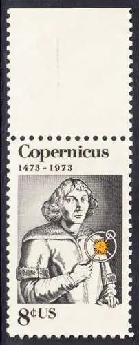USA Michel 1095 / Scott 1488 postfrisch EINZELMARKE RAND oben (a2) - Nikolaus Kopernikus (1473-1543), deutscher Astronom