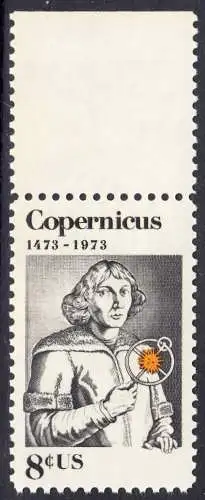 USA Michel 1095 / Scott 1488 postfrisch EINZELMARKE RAND oben (a3) - Nikolaus Kopernikus (1473-1543), deutscher Astronom