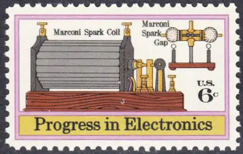 USA Michel 1113 / Scott 1500 postfrisch EINZELMARKE (a1) - Fortschritte in der Elektronik: Funkeninduktor von Guglielmo Marconi, erste transatlantische Funkverbindung (1901)