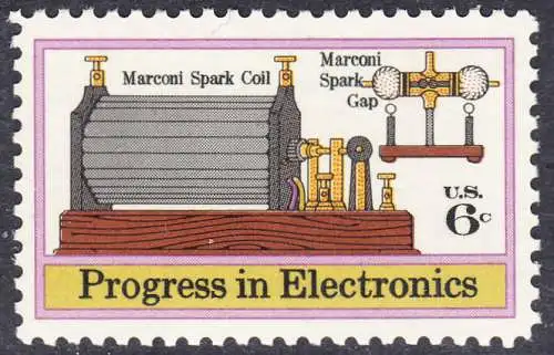 USA Michel 1113 / Scott 1500 postfrisch EINZELMARKE (a2) - Fortschritte in der Elektronik: Funkeninduktor von Guglielmo Marconi, erste transatlantische Funkverbindung (1901)