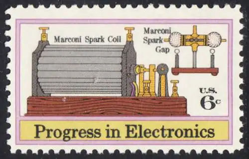 USA Michel 1113 / Scott 1500 postfrisch EINZELMARKE (a3) - Fortschritte in der Elektronik: Funkeninduktor von Guglielmo Marconi, erste transatlantische Funkverbindung (1901)