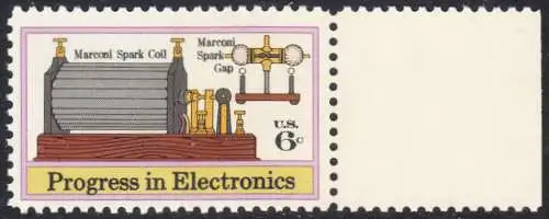 USA Michel 1113 / Scott 1500 postfrisch EINZELMARKE (a3) - Fortschritte in der Elektronik: Funkeninduktor von Guglielmo Marconi, erste transatlantische Funkverbindung (1901)