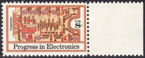 USA Michel 1114 / Scott 1501 postfrisch EINZELMARKE RAND rechts (a1) - Fortschritte in der Elektronik: Transistoren, bedruckte Schalttafel 