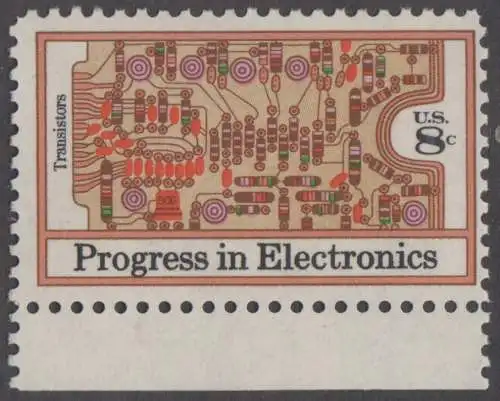 USA Michel 1114 / Scott 1501 postfrisch EINZELMARKE RAND unten - Fortschritte in der Elektronik: Transistoren, bedruckte Schalttafel 