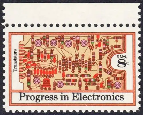 USA Michel 1114 / Scott 1501 postfrisch EINZELMARKE RAND oben - Fortschritte in der Elektronik: Transistoren, bedruckte Schalttafel 