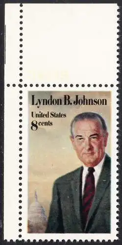 USA Michel 1118 / Scott 1503 postfrisch EINZELMARKE ECKRAND oben links - Tod von Lyndon Baines Johnson; 36. Präsident
