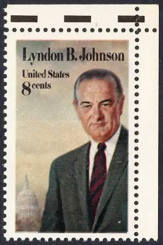 USA Michel 1118 / Scott 1503 postfrisch EINZELMARKE ECKRAND oben rechts - Tod von Lyndon Baines Johnson; 36. Präsident
