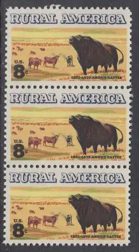 USA Michel 1122 / Scott 1504 postfrisch vert.STRIP(3) (a2) - Ländliches Amerika: Schottisches Angus- und Langhornvieh