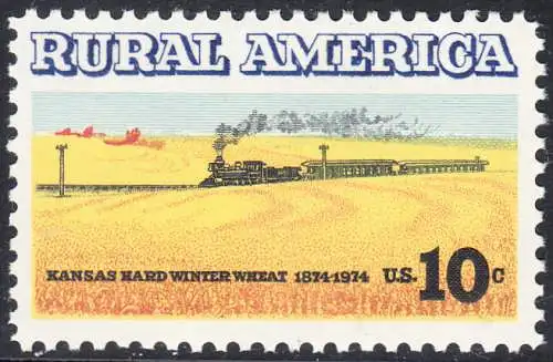 USA Michel 1155 / Scott 1506 postfrisch EINZELMARKE RAND unten (a1) - Ländliches Amerika: Zug zwischen Weizenfeldern 