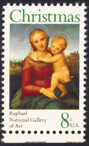 USA Michel 1123 / Scott 1507 postfrisch EINZELMARKE RAND oben (a2) - Weihnachten; Kleine Cowper-Madonna