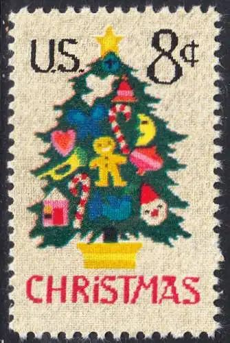 USA Michel 1124 / Scott 1508 postfrisch EINZELMARKE (a3) - Weihnachten; Weihnachtsbaum, Handstickerei