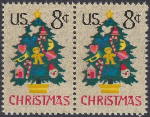 USA Michel 1124 / Scott 1508 postfrisch horiz.PAAR (a2) - Weihnachten; Weihnachtsbaum, Handstickerei