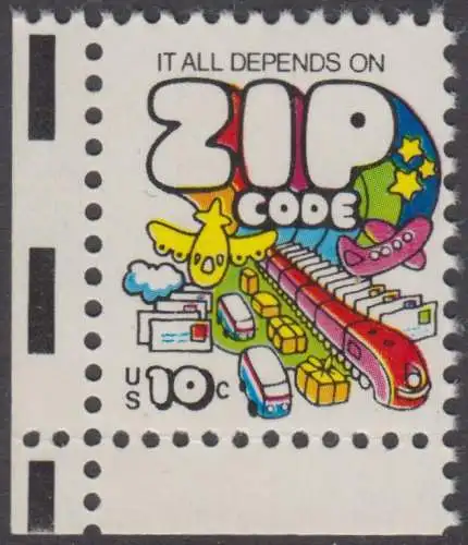 USA Michel 1129 / Scott 1511 postfrisch EINZELMARKE ECKRAND unten links  - Posttransport