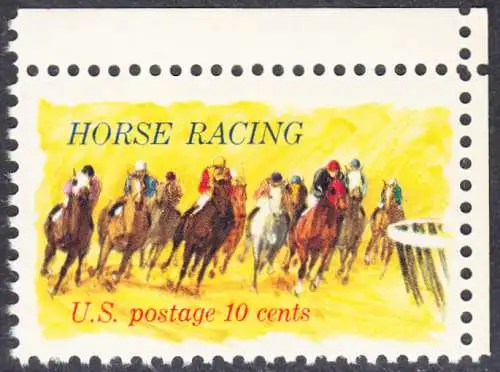 USA Michel 1135 / Scott 1528 postfrisch EINZELMARKE ECKRAND oben rechts - Pferderennen „Kentucky Derby“; Derby-Reiter 