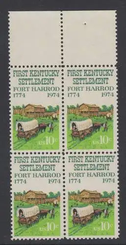 USA Michel 1149 / Scott 1542 postfrisch BLOCK RÄNDER oben  (a2) - Besiedelung von Kentucky; Planwagen vor Fort Harrod 