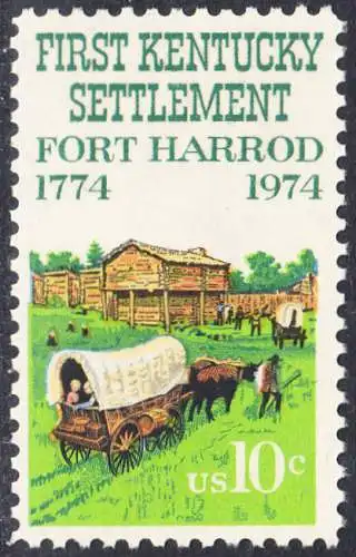 USA Michel 1149 / Scott 1542 postfrisch EINZELMARKE (a2) - Besiedelung von Kentucky; Planwagen vor Fort Harrod 