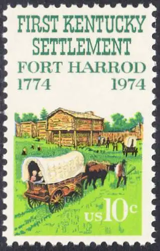 USA Michel 1149 / Scott 1542 postfrisch EINZELMARKE (a3) - Besiedelung von Kentucky; Planwagen vor Fort Harrod 