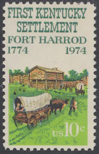 USA Michel 1149 / Scott 1542 postfrisch EINZELMARKE (Gumm.beeintr.) - Besiedelung von Kentucky; Planwagen vor Fort Harrod 