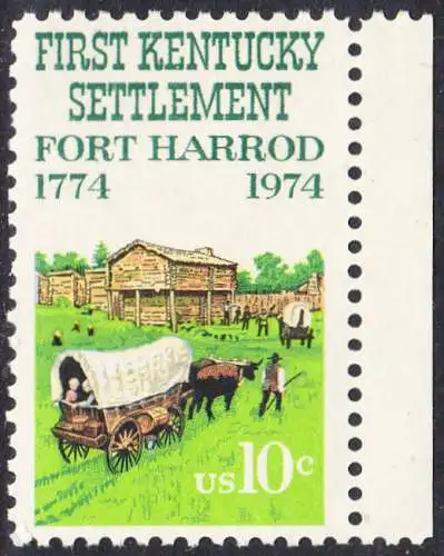 USA Michel 1149 / Scott 1542 postfrisch EINZELMARKE RAND rechts (a2) - Besiedelung von Kentucky; Planwagen vor Fort Harrod 