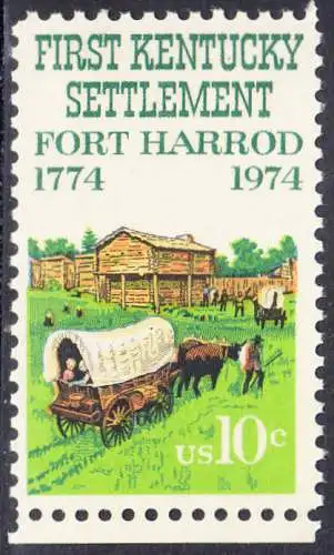 USA Michel 1149 / Scott 1542 postfrisch EINZELMARKE RAND unten (a1) - Besiedelung von Kentucky; Planwagen vor Fort Harrod 