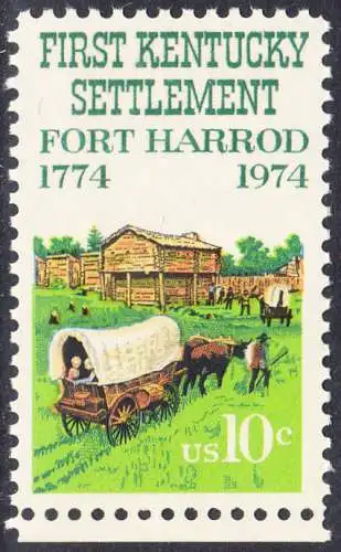 USA Michel 1149 / Scott 1542 postfrisch EINZELMARKE RAND unten (a2) - Besiedelung von Kentucky; Planwagen vor Fort Harrod 