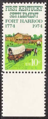 USA Michel 1149 / Scott 1542 postfrisch EINZELMARKE RAND unten (a3) - Besiedelung von Kentucky; Planwagen vor Fort Harrod 