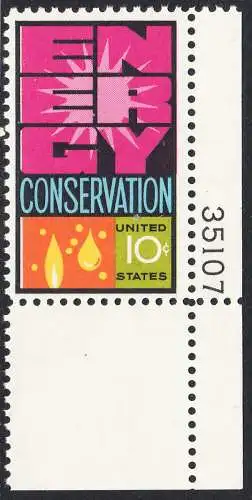 USA Michel 1156 / Scott 1547 postfrisch EINZELMARKE ECKRAND unten rechts m/ Platten-# 35107 - Weltenergiekonferenz