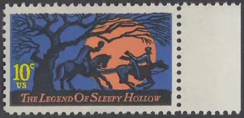 USA Michel 1158 / Scott 1548 postfrisch EINZELMARKE RAND rechts (Gumm.beeintr.) - Amerikanische Folklore: Legend of Sleepy Hollow 