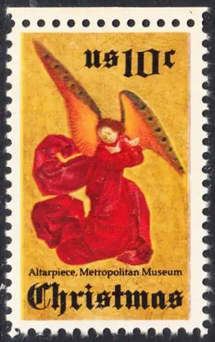 USA Michel 1160 / Scott 1550 postfrisch EINZELMARKE RAND oben (a2) - Weihnachten; Engel, Altarbild eines unbekannten französischen Meisters
