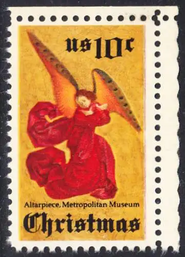 USA Michel 1160 / Scott 1550 postfrisch EINZELMARKE ECJRAND oben rechts - Weihnachten; Engel, Altarbild eines unbekannten französischen Meisters