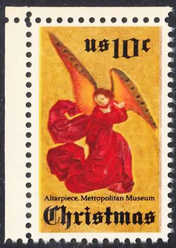 USA Michel 1160 / Scott 1550 postfrisch EINZELMARKE ECJRAND oben links - Weihnachten; Engel, Altarbild eines unbekannten französischen Meisters