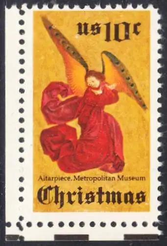 USA Michel 1160 / Scott 1550 postfrisch EINZELMARKE ECJRAND unten links - Weihnachten; Engel, Altarbild eines unbekannten französischen Meisters
