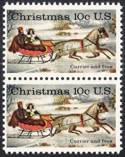 USA Michel 1161 / Scott 1551 postfrisch vert.PAAR (a2) - Weihnachten; Schlittenfahrt; Zeichnung von Otto Knirsch
