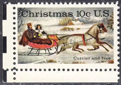 USA Michel 1161 / Scott 1551 postfrisch EINZELMARKE ECKRAND unten links - Weihnachten; Schlittenfahrt; Zeichnung von Otto Knirsch