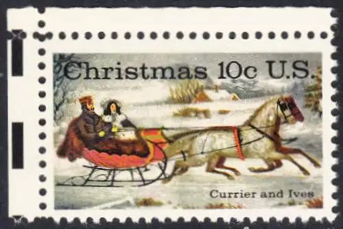 USA Michel 1161 / Scott 1551 postfrisch EINZELMARKE ECKRAND oben links - Weihnachten; Schlittenfahrt; Zeichnung von Otto Knirsch