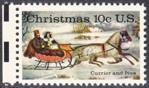USA Michel 1161 / Scott 1551 postfrisch EINZELMARKE RAND links (a1) - Weihnachten; Schlittenfahrt; Zeichnung von Otto Knirsch