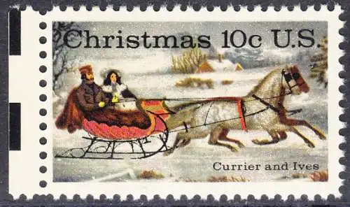 USA Michel 1161 / Scott 1551 postfrisch EINZELMARKE RAND links (a2) - Weihnachten; Schlittenfahrt; Zeichnung von Otto Knirsch