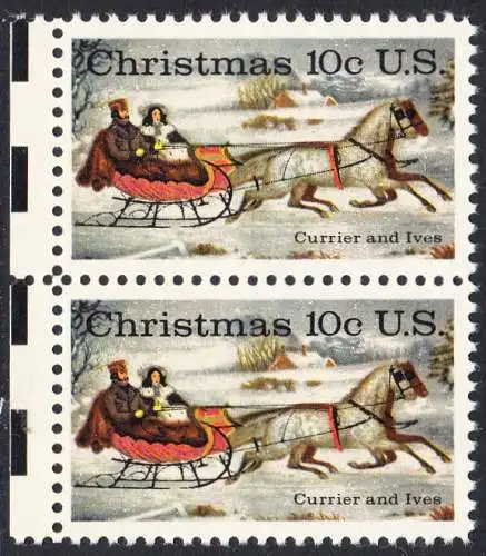USA Michel 1161 / Scott 1551 postfrisch vert.PAAR RÄNDER links - Weihnachten; Schlittenfahrt; Zeichnung von Otto Knirsch