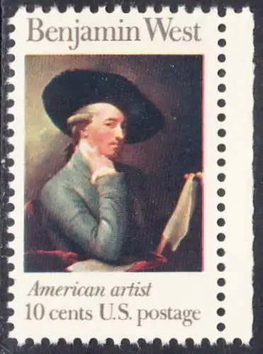 USA Michel 1163 / Scott 1553 postfrisch EINZELMARKE RAND rechts - Amerikanische Künstler: Benjamin West, Maler