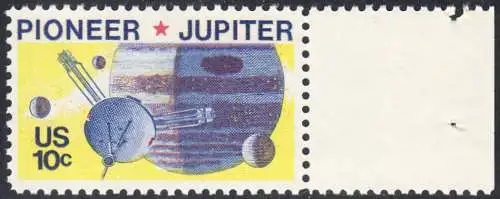 USA Michel 1164 / Scott 1556 postfrisch EINZELMARKE RAND rechts (a1) - Pioneer-Programm zur Erforschung des Planeten Jupiter; Raumsonde Pioneer, Planet Jupiter mit Monden