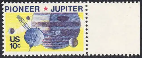 USA Michel 1164 / Scott 1556 postfrisch EINZELMARKE RAND rechts (a2) - Pioneer-Programm zur Erforschung des Planeten Jupiter; Raumsonde Pioneer, Planet Jupiter mit Monden