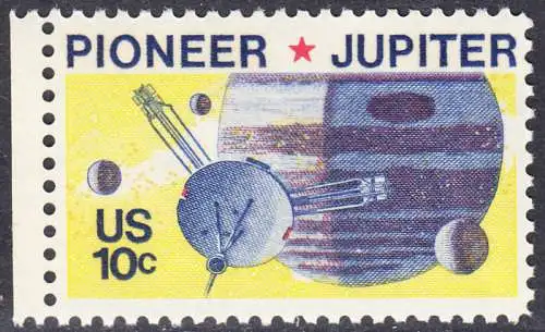 USA Michel 1164 / Scott 1556 postfrisch EINZELMARKE RAND links (a2) - Pioneer-Programm zur Erforschung des Planeten Jupiter; Raumsonde Pioneer, Planet Jupiter mit Monden
