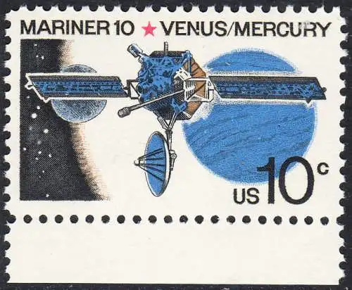 USA Michel 1170 / Scott 1557 postfrisch EINZELMARKE RAND unten (a2) - Mariner-10-Programm zur Erforschung der Planeten Venus und Merkur